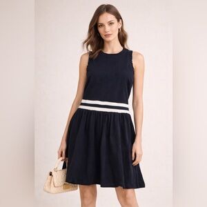 NWT Minnie Rose Navy Sleeveless Knit Dress Cashmere Blend Frayed Trim M